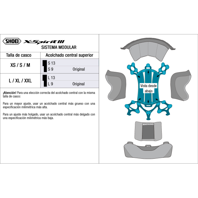 Recambio Shoei Acolchado Superior Tipo I